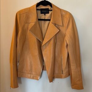 Lafayette 148 New York Tan Leather Moto Jacket